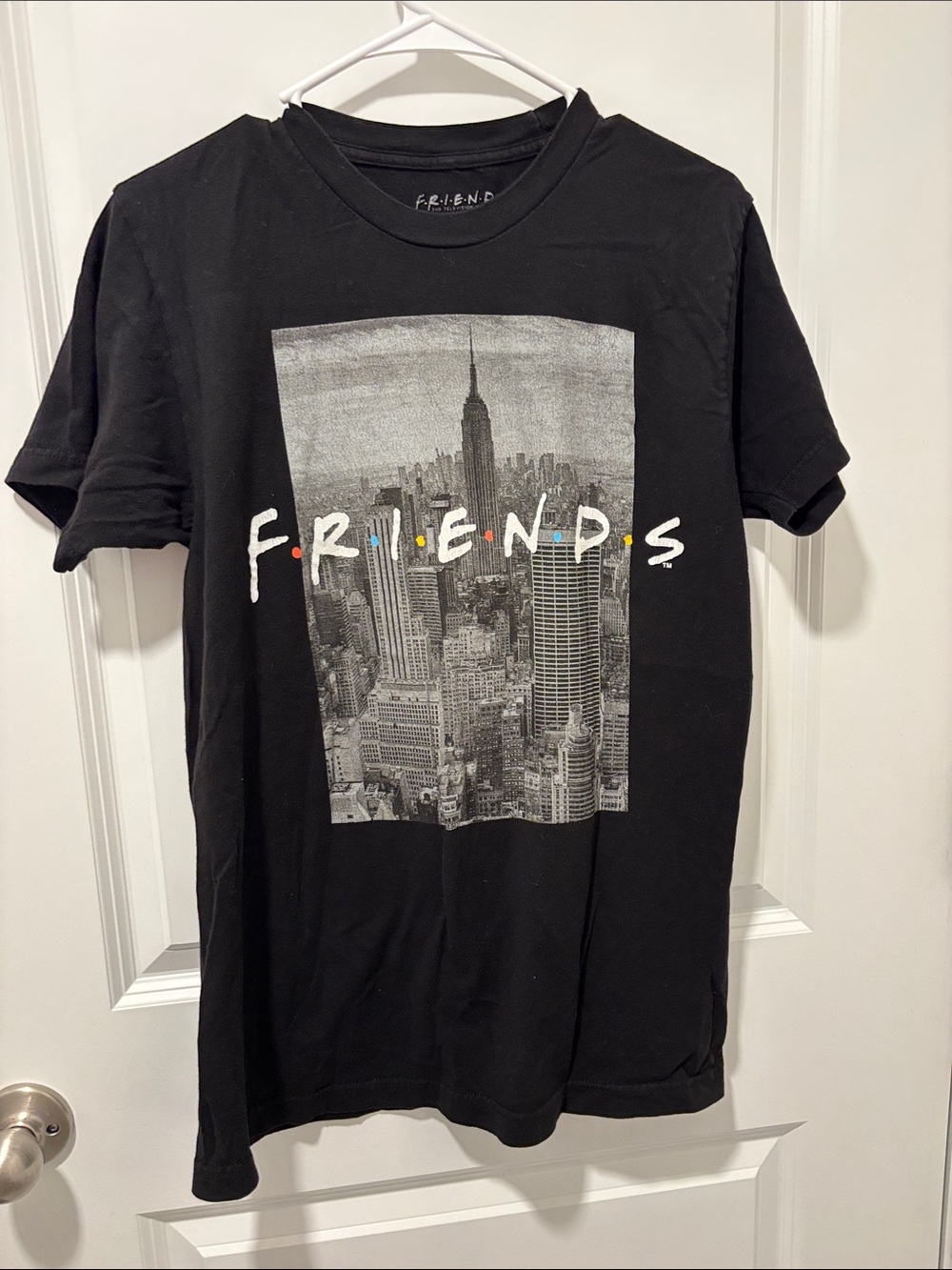 FRIENDS Black Tee with Monochrome City Graphic